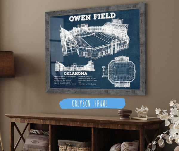 Cutler West Oklahoma Sooners Football Gaylord Family Oklahoma Memorial Vintage Stadium Blueprint Art Print
