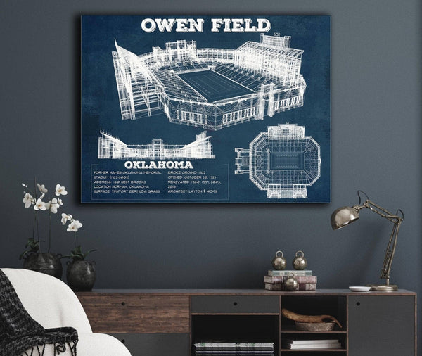 Cutler West Oklahoma Sooners Football Gaylord Family Oklahoma Memorial Vintage Stadium Blueprint Art Print