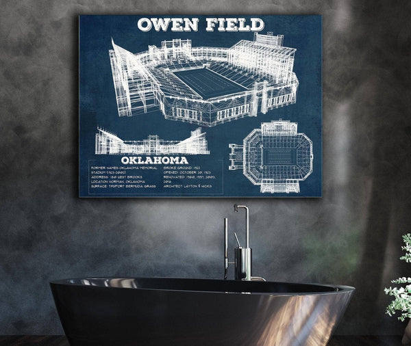 Cutler West Oklahoma Sooners Football Gaylord Family Oklahoma Memorial Vintage Stadium Blueprint Art Print