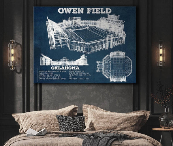 Cutler West Oklahoma Sooners Football Gaylord Family Oklahoma Memorial Vintage Stadium Blueprint Art Print