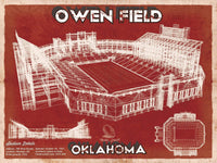 14" x 11" / Unframed Cutler West Oklahoma Sooners Football - Gaylord Family Oklahoma Memorial Vintage Stadium Blueprint Art Print