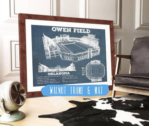 20" x 16" / Walnut Frame & Mat Cutler West Oklahoma Sooners Football Gaylord Family Oklahoma Memorial Vintage Stadium Blueprint Art Print
