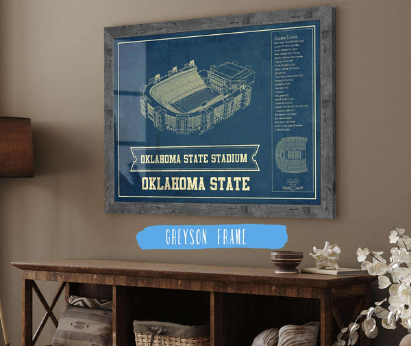 14" x 11" / Greyson Frame Cutler West Oklahoma State Cowboys Art - Oklahoma State Stadium Vintage Blueprint Art Print