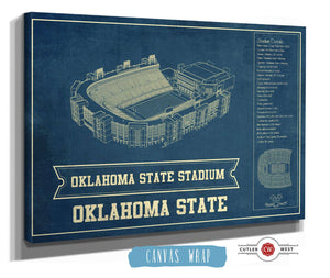 14" x 11" / Stretched Canvas Wrap Cutler West Oklahoma State Cowboys Art - Oklahoma State Stadium Vintage Blueprint Art Print