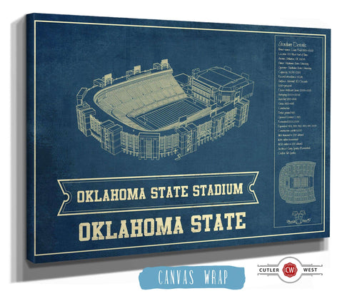 14" x 11" / Stretched Canvas Wrap Cutler West Oklahoma State Cowboys Art - Oklahoma State Stadium Vintage Blueprint Art Print