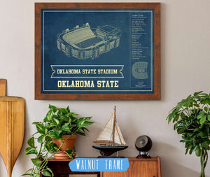 20" x 16" / Walnut Frame Cutler West Oklahoma State Cowboys Art - Oklahoma State Stadium Vintage Blueprint Art Print