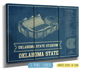 36" x 24" / 3 Panel Canvas Wrap Cutler West Oklahoma State Cowboys Art - Oklahoma State Stadium Vintage Blueprint Art Print