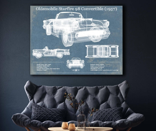 Cutler West Oldsmobile Starfire 98 Convertible (1957) Blueprint Vintage Auto Print