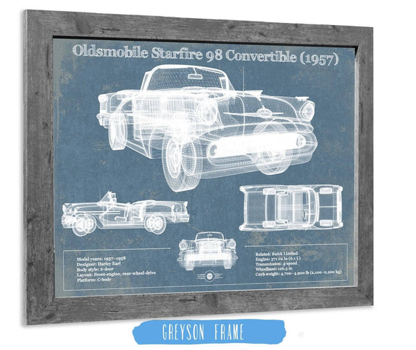 14" x 11" / Greyson Frame Cutler West Oldsmobile Starfire 98 Convertible (1957) Blueprint Vintage Auto Print
