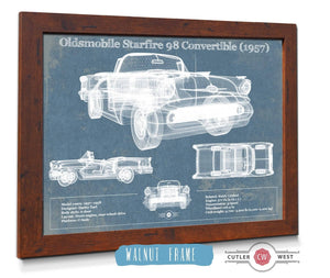 20" x 16" / Walnut Frame Cutler West Oldsmobile Starfire 98 Convertible (1957) Blueprint Vintage Auto Print