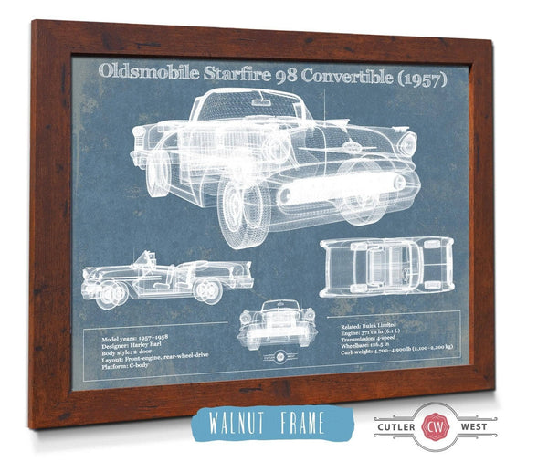 20" x 16" / Walnut Frame Cutler West Oldsmobile Starfire 98 Convertible (1957) Blueprint Vintage Auto Print