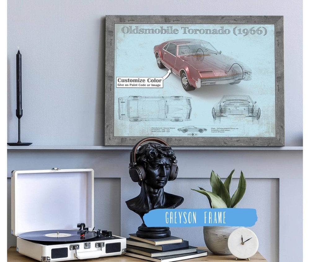 14" x 11" / Stretched Canvas Wrap Cutler West Oldsmobile Toronado (1966) Car Original Blueprint Art