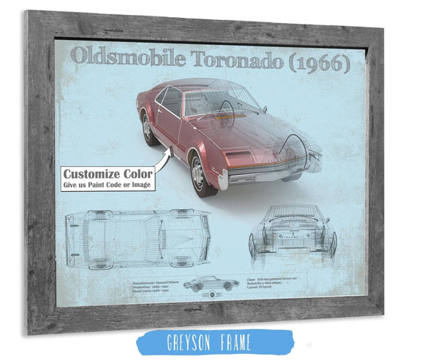 14" x 11" / Greyson Frame Cutler West Oldsmobile Toronado (1966) Car Original Blueprint Art
