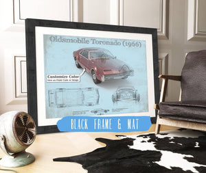 20" x 16" / Black Frame & Mat Cutler West Oldsmobile Toronado (1966) Car Original Blueprint Art