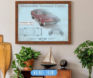 20" x 16" / Walnut Frame Cutler West Oldsmobile Toronado (1966) Car Original Blueprint Art