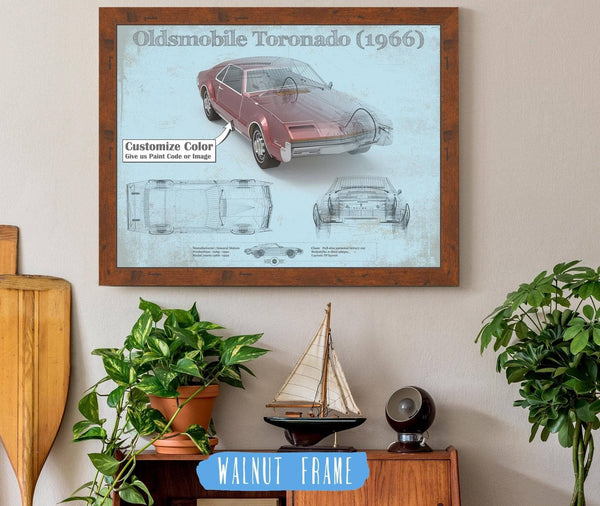 20" x 16" / Walnut Frame Cutler West Oldsmobile Toronado (1966) Car Original Blueprint Art