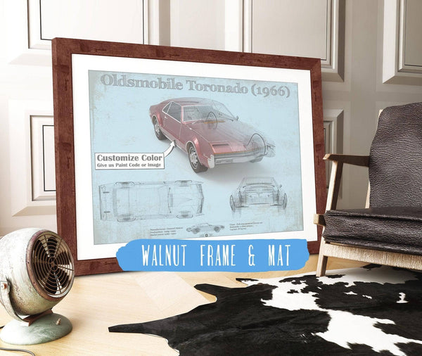 20" x 16" / Walnut Frame & Mat Cutler West Oldsmobile Toronado (1966) Car Original Blueprint Art