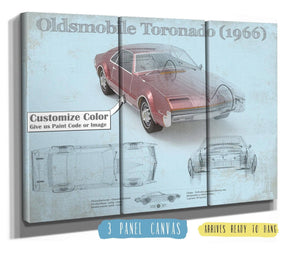 36" x 24" / 3 Panel Canvas Wrap Cutler West Oldsmobile Toronado (1966) Car Original Blueprint Art