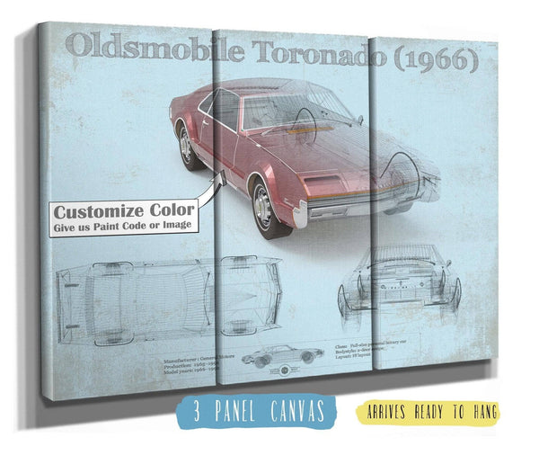 36" x 24" / 3 Panel Canvas Wrap Cutler West Oldsmobile Toronado (1966) Car Original Blueprint Art