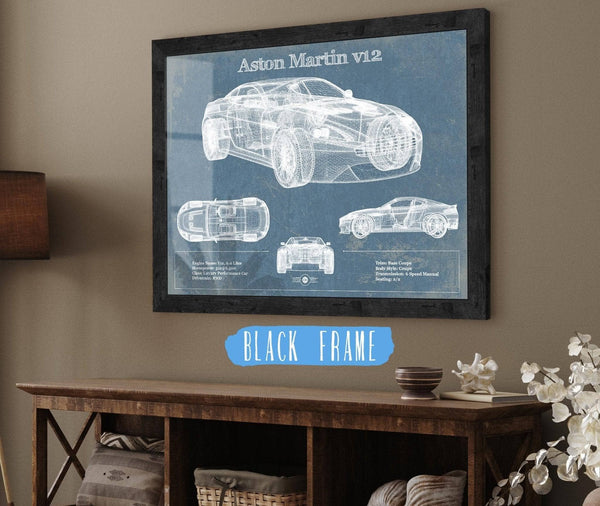 Cutler West Original Aston Martin V12 Blueprint Vintage Auto Print