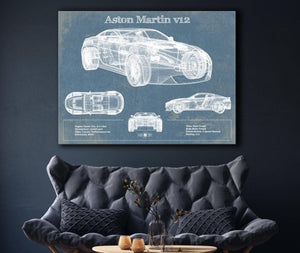 Cutler West Original Aston Martin V12 Blueprint Vintage Auto Print