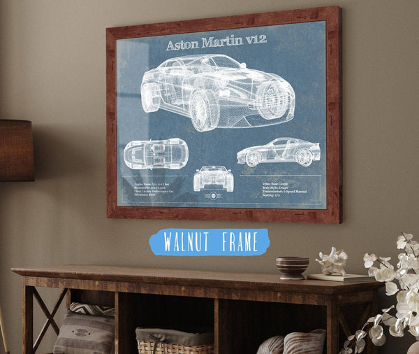 Cutler West Original Aston Martin V12 Blueprint Vintage Auto Print