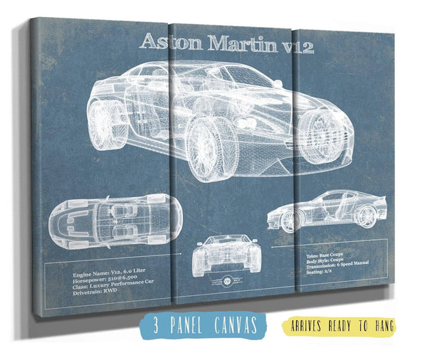 Cutler West Original Aston Martin V12 Blueprint Vintage Auto Print