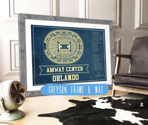 14" x 11" / Greyson Frame Mat Cutler West Orlando Magic Amway Center Vintage Basketball Blueprint NBA Print