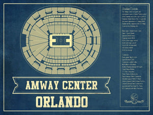 14" x 11" / Unframed Cutler West Orlando Magic Amway Center Vintage Basketball Blueprint NBA Print