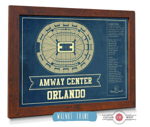 20" x 16" / Walnut Frame Cutler West Orlando Magic Amway Center Vintage Basketball Blueprint NBA Print