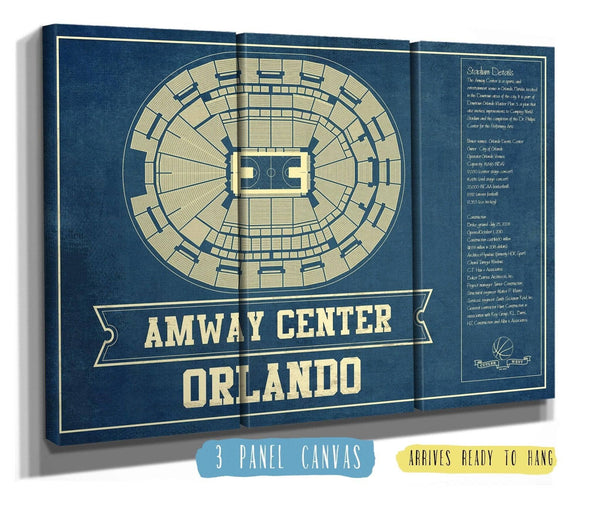 36" x 24" / 3 Panel Canvas Wrap Cutler West Orlando Magic Amway Center Vintage Basketball Blueprint NBA Print