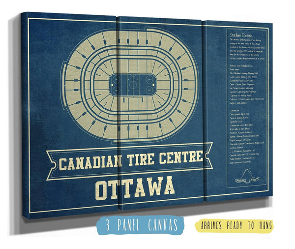 48" x 36" / 3 Panel Canvas Wrap Cutler West Ottawa Senators Canadian Tire Centre Vintage Hockey Print
