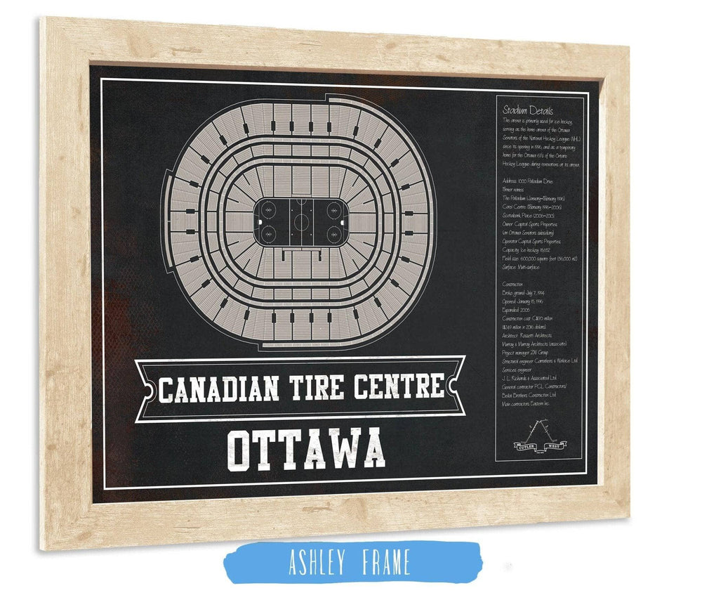 14" x 11" / Stretched Canvas Wrap Cutler West Ottawa Senators Team Colors Canadian Tire Centre Vintage Hockey Print