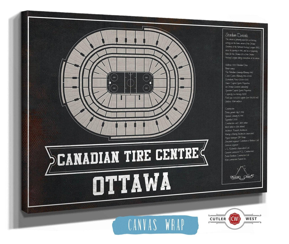14" x 11" / Stretched Canvas Wrap Cutler West Ottawa Senators Team Colors Canadian Tire Centre Vintage Hockey Print