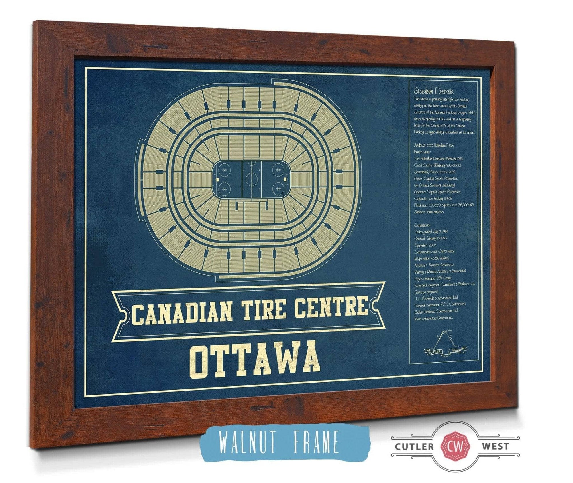 Cutler West 14" x 11" / Walnut Frame Ottawa Senators Canadian Tire Centre Vintage Hockey Print 933350205_80657