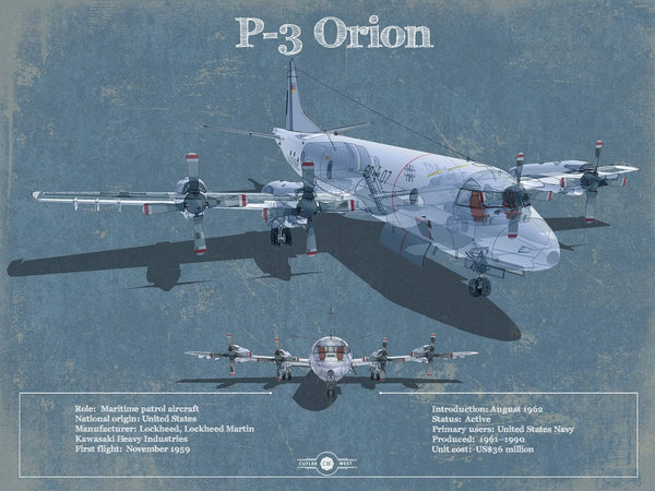 14" x 11" / Unframed Cutler West P-3 Orion Aircraft Blueprint Original Military Wall Art