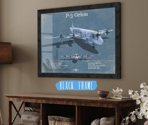20" x 16" / Black Frame Cutler West P-3 Orion Aircraft Blueprint Original Military Wall Art