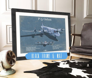 20" x 16" / Black Frame & Mat Cutler West P-3 Orion Aircraft Blueprint Original Military Wall Art