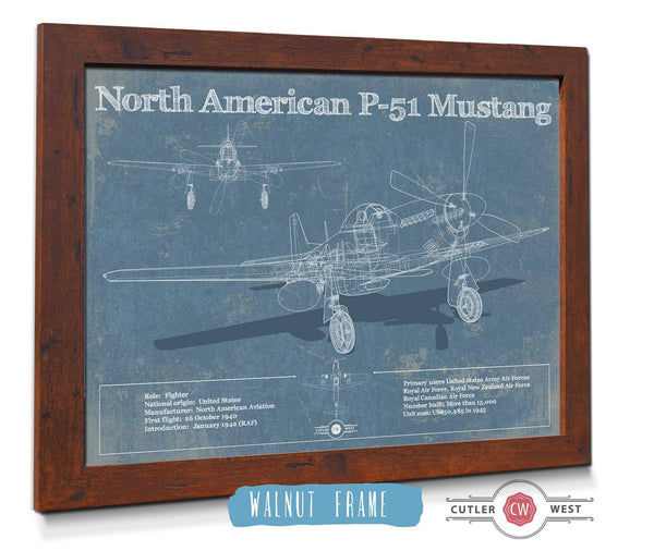 Cutler West P-51 Mustang Fighter Plane Aircraft Blueprint Original Military Wall Art