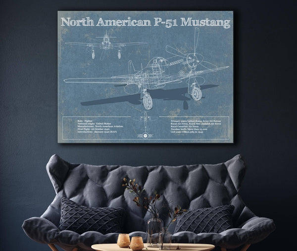 Cutler West P-51 Mustang Fighter Plane Aircraft Blueprint Original Military Wall Art