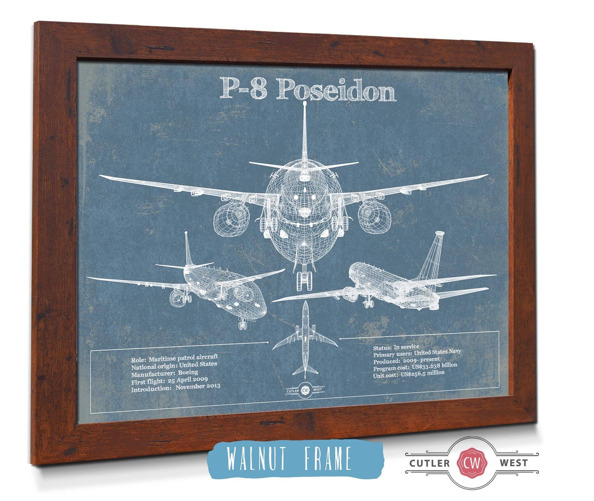 Cutler West Military Aircraft P-8 Poseidon Aircraft Blueprint Original Military Wall Art