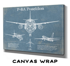 14" x 11" / Stretched Canvas Wrap Cutler West P-8A Poseidon Aircraft Blueprint Original Military Wall Art