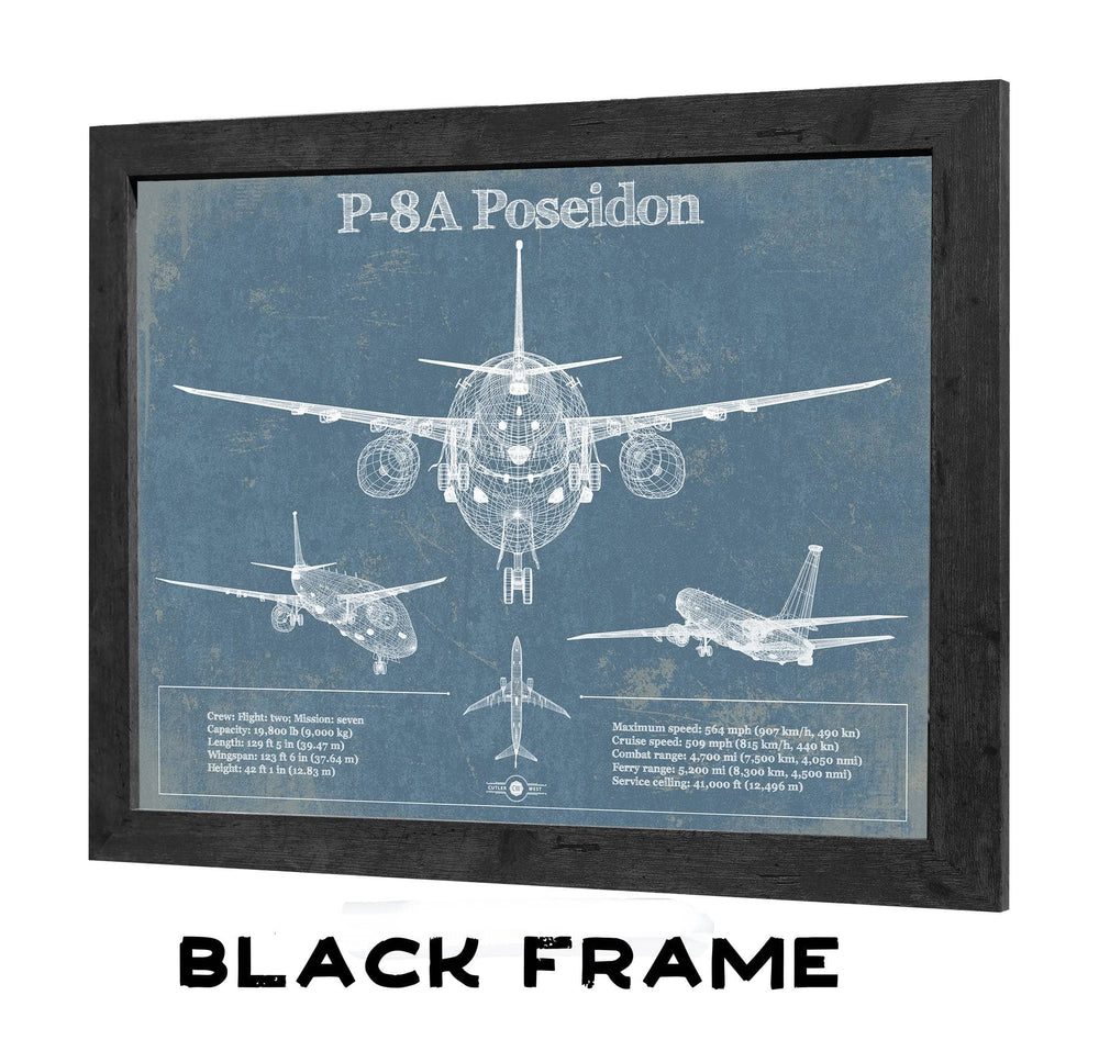 14" x 11" / Stretched Canvas Wrap Cutler West P-8A Poseidon Aircraft Blueprint Original Military Wall Art