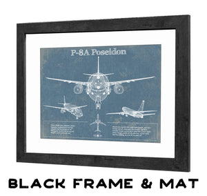 20" x 16" / Black Frame & Mat Cutler West P-8A Poseidon Aircraft Blueprint Original Military Wall Art