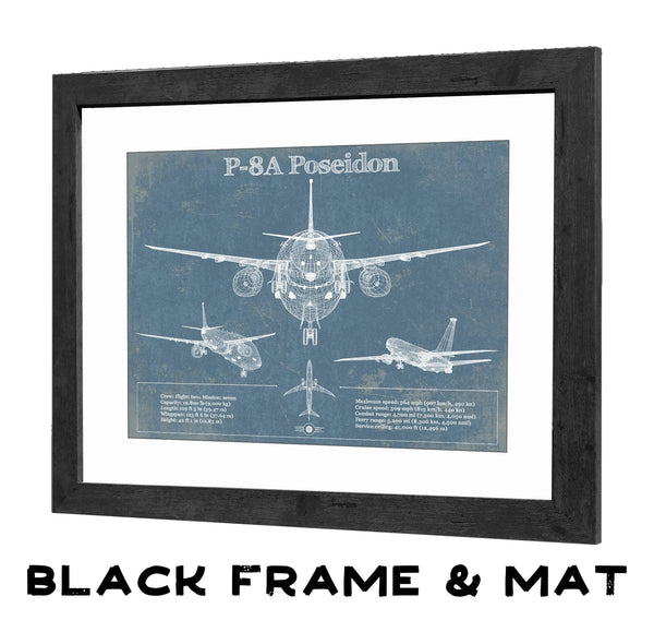 20" x 16" / Black Frame & Mat Cutler West P-8A Poseidon Aircraft Blueprint Original Military Wall Art