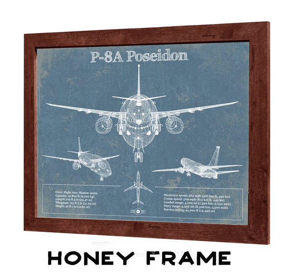 20" x 16" / Walnut Frame Cutler West P-8A Poseidon Aircraft Blueprint Original Military Wall Art
