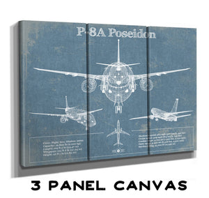36" x 24" / 3 Panel Canvas Wrap Cutler West P-8A Poseidon Aircraft Blueprint Original Military Wall Art