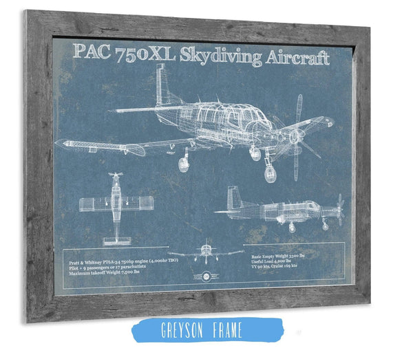 14" x 11" / Greyson Frame Cutler West PAC 750XL Skydiving Aircraft Original Blueprint Art