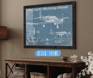 20" x 16" / Black Frame Cutler West PAC 750XL Skydiving Aircraft Original Blueprint Art