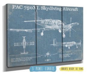 36" x 24" / 3 Panel Canvas Wrap Cutler West PAC 750XL Skydiving Aircraft Original Blueprint Art